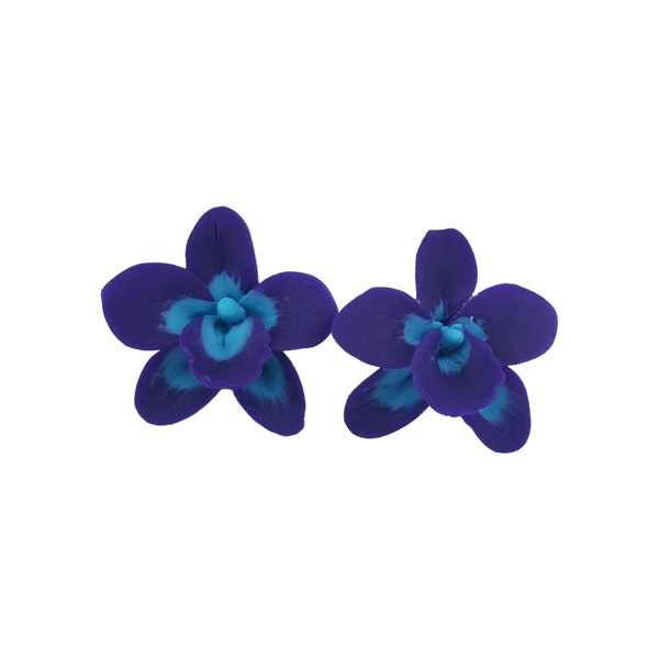 Purple Blue Orchid Stud Earrings or Clip On Earrings | Orchid Jewelry | Tropical Purple Flower Studs | Hypoallergenic Flower Stud Earrings