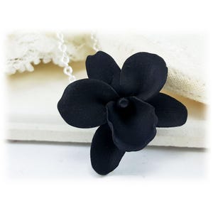 Black Orchid Pendant Necklace: Hand Sculpted Polymer Clay Flower