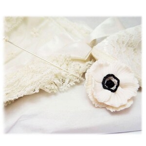White Anemone Flower Lapel Pin: Groomsmen Boutonniere Accessory
