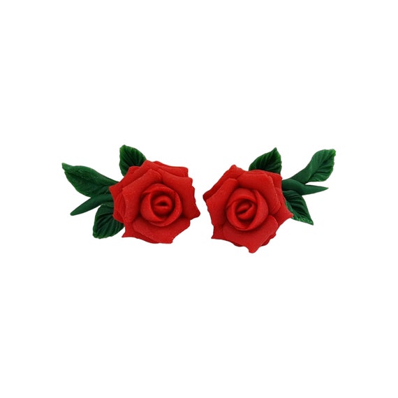 Boucles D'Oreilles Clip Art Nouveau - Fleur Émaillée Rose - Modèle EH6 - Neuf Sans Emballage