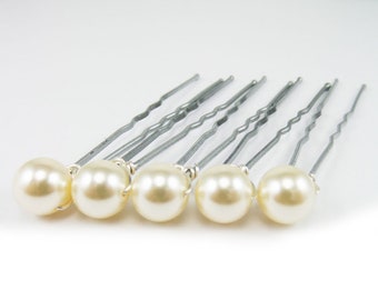 8mm Cream Swarovski Pearl Hair Pins (5) | Wedding Pearl Hair Pins | Bridal Pearls for Hair | Cream Wedding Hair Accessories