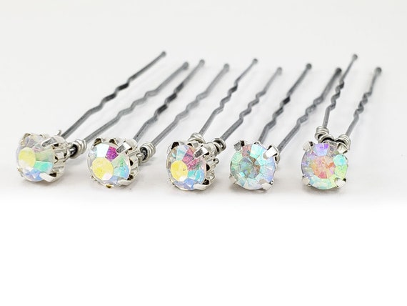 Crystal Ab Rhinestone Hair Pins Crystal Ab Wedding Hair Etsy