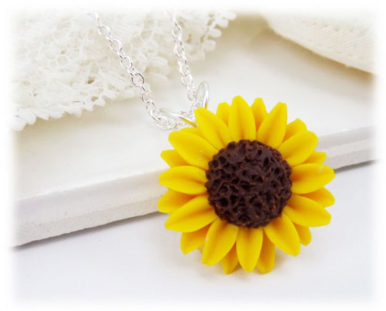 Sunflower Pendant Necklace Sunflower Jewelry Yellow Flower Necklace image 2