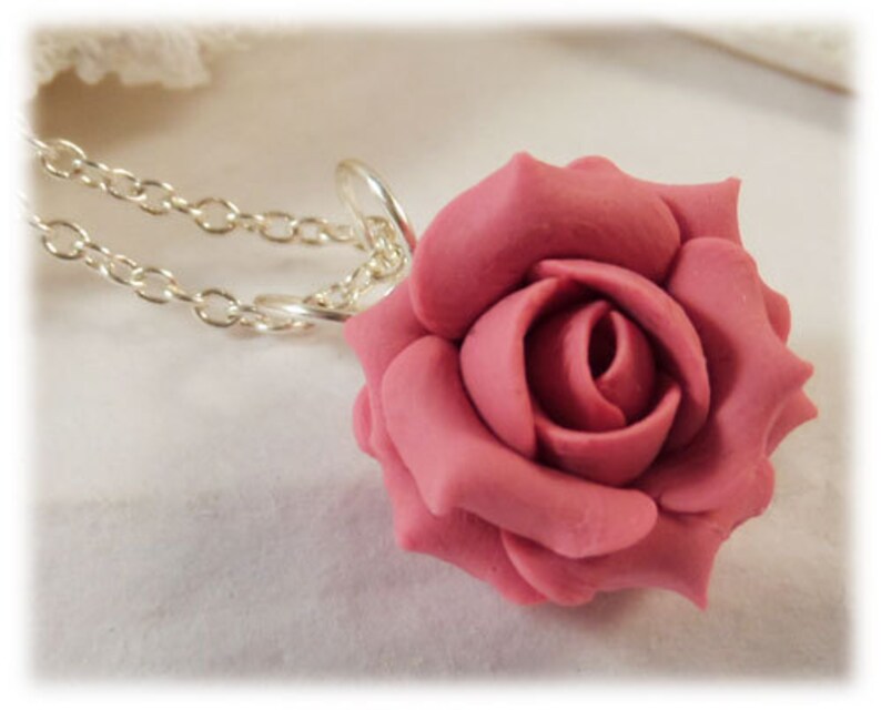 Dainty Pink Rose Necklace Pink Rose Jewelry Small Pink Etsy