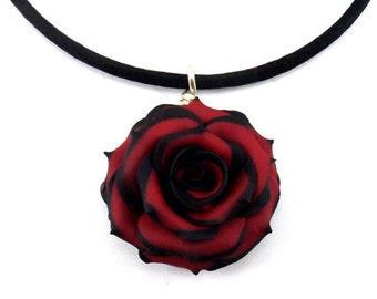 Tipped Rose Necklace - Gothic Rose Choker, More Colors, Tipped Rose Jewelry