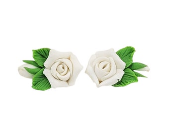 Rose Bud Stud Bouquet Earrings | Petite Rosebud Jewelry | Realistic Rosebud Leaf Earrings | Hypoallergenic Flower Stud Earrings