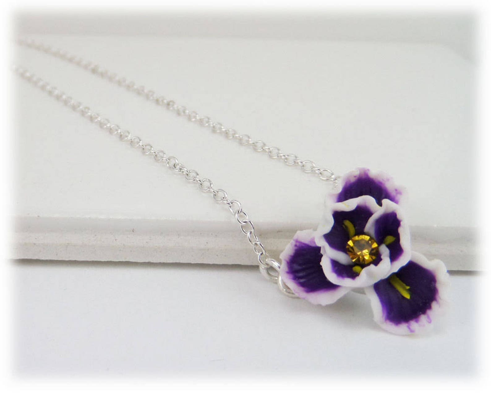 Purple Iris Tiny Flower Necklace Iris Flower Jewelry Tiny Etsy