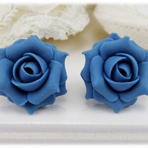 Blue Rose Earrings Stud or Clip On Blue Rose Jewelry Blue | Etsy