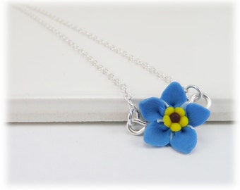 Forget Me Not Tiny Flower Necklace | Forget Me Not Jewelry | Tiny Blue Flower Necklace | Simple Minimalist Petite Forget Me Not Necklace