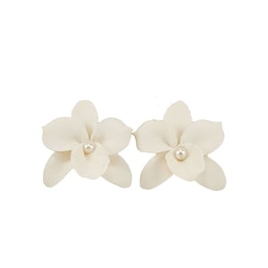 White Orchid Stud Earrings: Polymer Clay Flower, Hypoallergenic Option