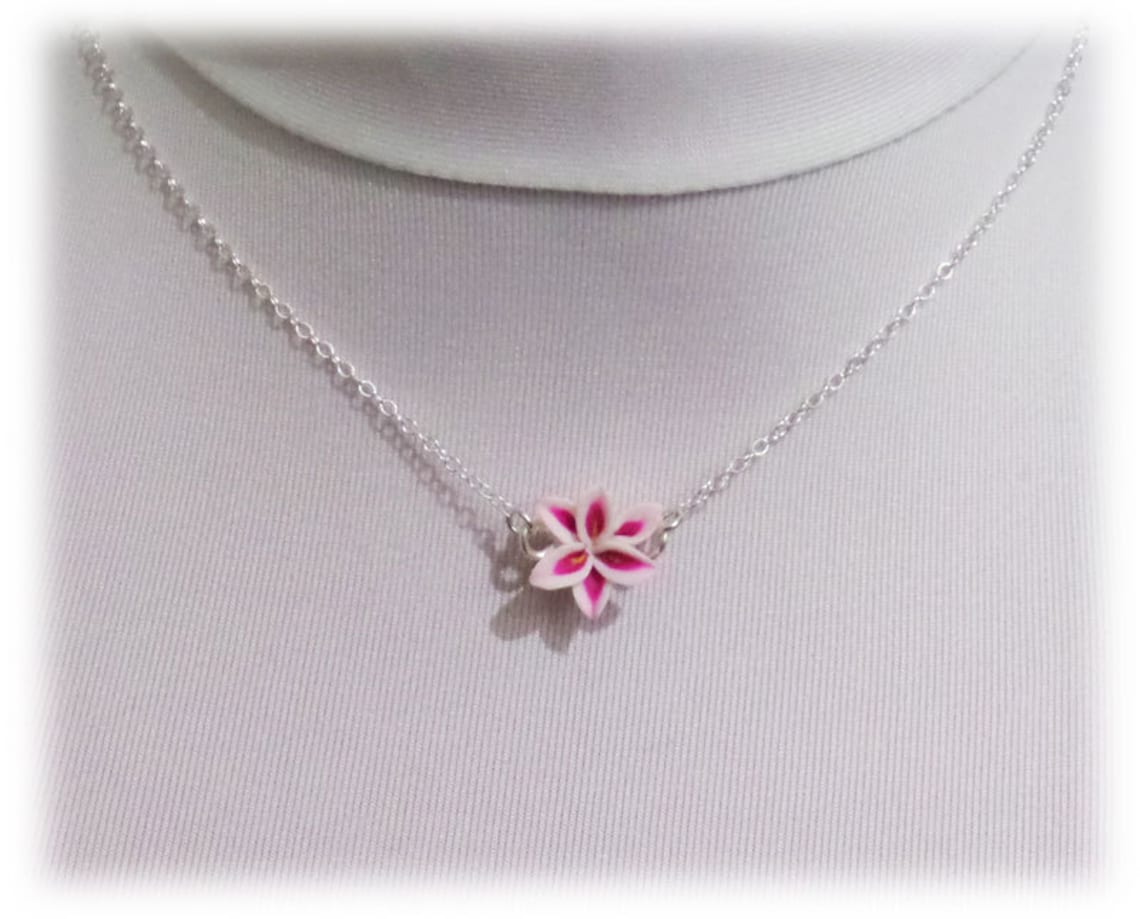 Pink Stargazer Lily Tiny Flower Necklace Pink Lily Jewelry Etsy