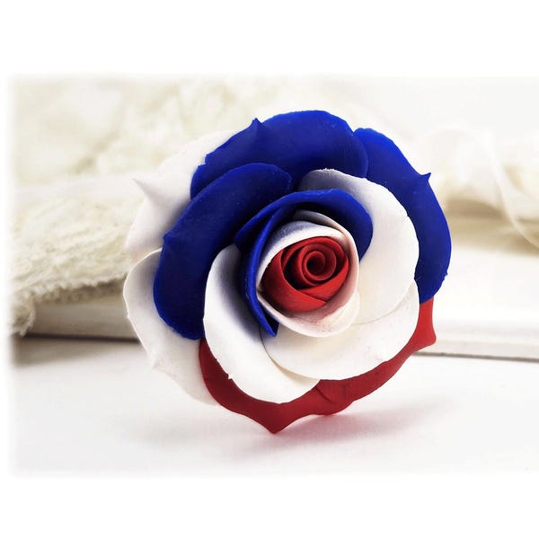 Rot Weiß Blau Rose Haarspange Haarspange: Juli 4th Floral Clip (1,5 inch)