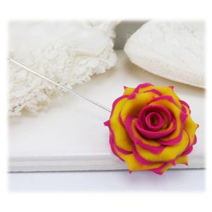 Tipped Rose Brooch or Stick Pin | Two Color Rose Accessory Pin | Tipped Petals Rose Lapel | Multicolor Rose Jewelry Wedding Accessory