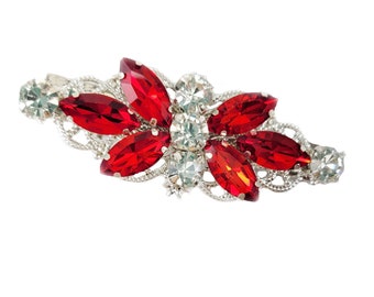 Ruby Red Rhinestone Hair Clip or Barrette | Red Hair Accessory  | Red Side Hair Clip | Shimmery Red Bridesmaid Prom Hair Accessory