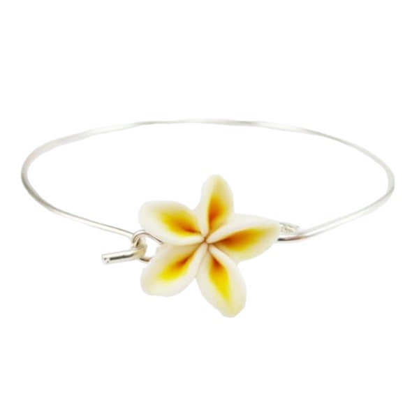 Plumeria Sterling Silver Bangle Bracelet | Plumeria Jewelry | Realistic Plumeria Bracelet | Tropical Flower Silver Bracelet Accessory Gift