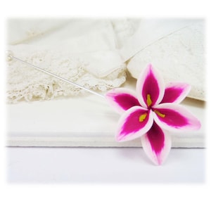 Pink Stargazer Lily Brooch: Floral Lapel Pin, Groomsmen Accessory