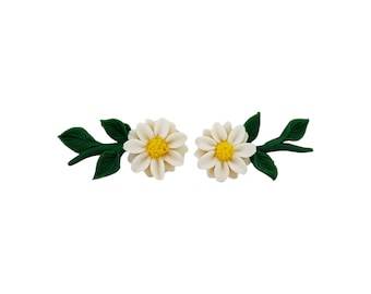 Daisy Leaf Ear Climber Earrings | Daisy Jewelry | White Flower Leaf Earrings | April Birth Flower Gifts | April Birthday Gifts for Her