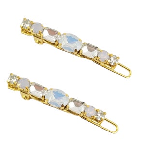 Tiny White Opal Barrettes Minimalist Opal Hair Barrettes Tiny Hair Clips for Wedding Opal Bridal Barrettes for Short Hair image 1