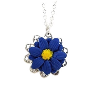 Blue Aster Flower Necklace: September Birth Flower Jewelry
