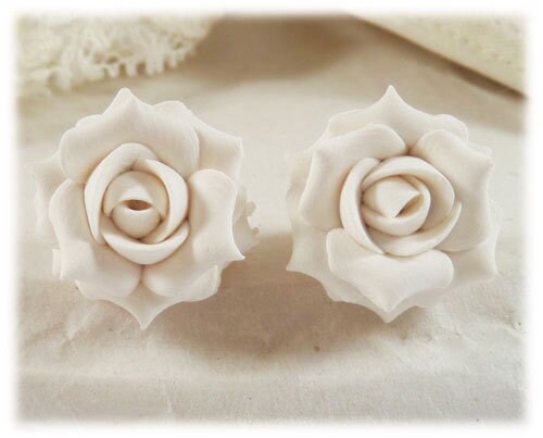 White rose deals earrings