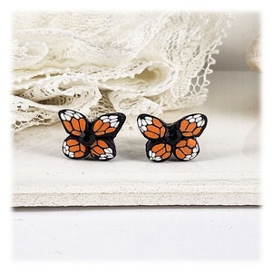 Petite Monarch Butterfly Stud Earrings | Orange Butterfly Studs | Minimalist Butterfly Earrings | Tiny Butterfly Jewelry | Hypoallergenic