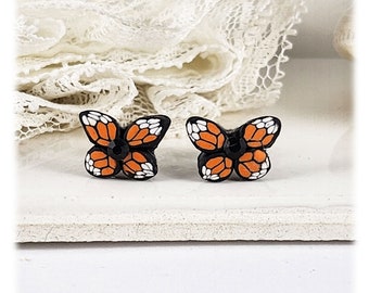 Petite Monarch Butterfly Stud Earrings | Orange Butterfly Studs | Minimalist Butterfly Earrings | Tiny Butterfly Jewelry | Hypoallergenic