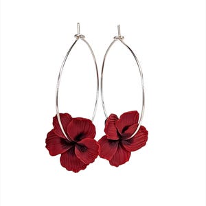 Hibiscus Hoop Earrings: Hawaiian Flower Sterling Silver or Gold Filled