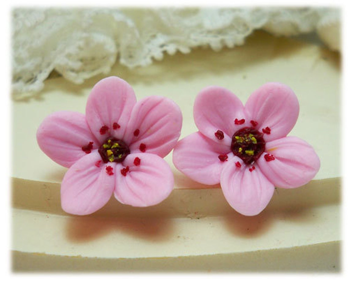 Cherry Blossom Earrings Stud or Clip on Cherry Blossom Etsy