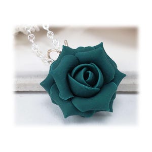 Dark Teal Rose Pendant Necklace: Handmade Flower Jewelry