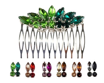 Green Ombre Rhinestone Hair Comb 2.5 INCH Custom Colors | Two Tone Hair Comb | Gradient Color Decorative Hair Piece