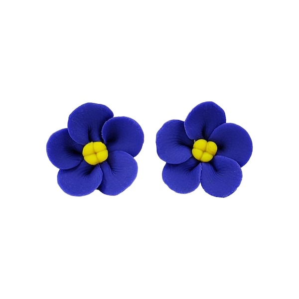 African Violet Earrings Stud or Clip On | African Violet Jewelry | Purple Flower Studs | February Birthday Flower Gift | Hypoallergenic