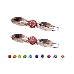 Tiny Light Pink Rhinestone Barrettes: Fine Hair Clips (Set of 2)