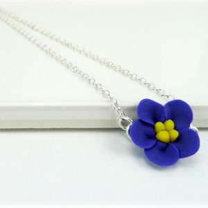 African Violet Necklace: Petite Floral Pendant, Sterling Silver Option