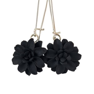 Handmade Black Dahlia Dangle Earrings: Polymer Clay Flower Jewelry