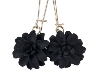 Black Dahlia Dangle Earrings | Dahlia Jewelry | Black Flower Earrings