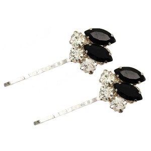 Vintage Style Black Rhinestone Hair Pins: Handmade Bobby Pins (Set of 2)