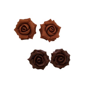 Hand Sculpted Brown Rose Stud Earrings: Polymer Clay, Hypoallergenic Options