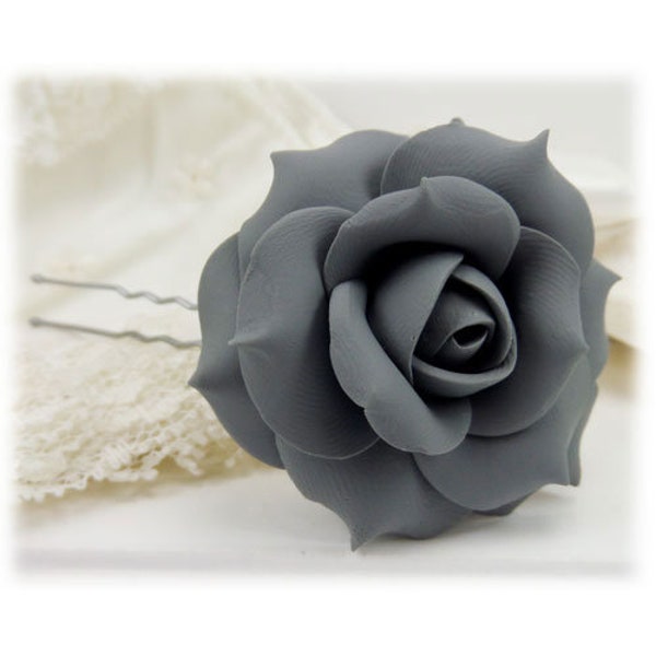 Gray Rose Hair Clip Pin | Gray Rose Hair Flower | Gray Flower Hair Pin | Gray Wedding Hair Accessories | 4cm (1.5 inch)