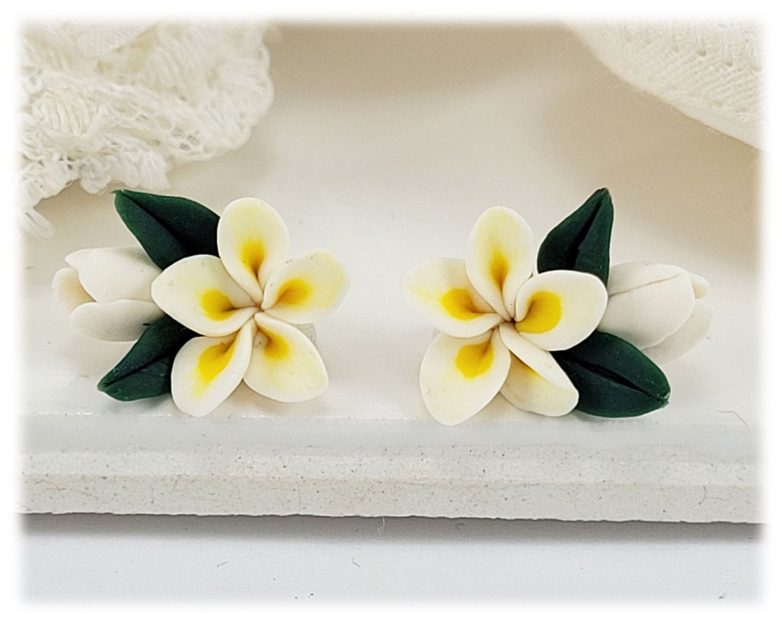 Plumeria Leaf Earrings Tropical Flower Stud Earrings Etsy