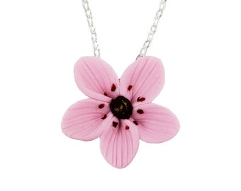 Pink Cherry Blossom Pendant Necklace | Cherry Blossom Jewelry | Pink Flower Necklace