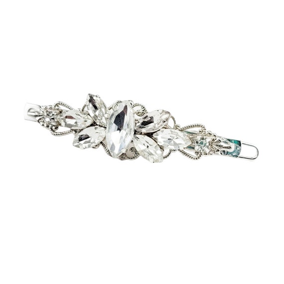 Silver Rhinestone Bridal Barrette: Vintage Style Wedding 