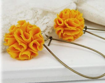 Marigold Dangle Earrings: Polymer Clay Flower Jewelry