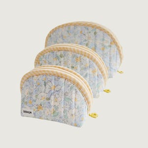 Handmade Quilted Floral Makeup Pouch- Taco Style Cosmetic & Toiletry Bag