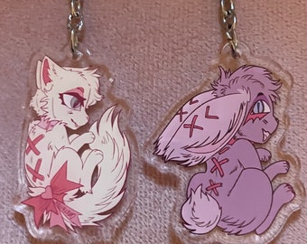 Small 1.5” Corsetkitten Kitten and Bunny Keychains  With Bows