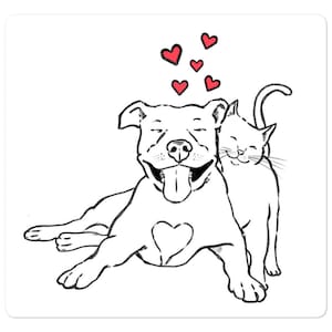 Pittie and Kitty Sticker, Pitbull Mom, Cat Mom, Pitbull Lover, Cats and Dogs, Cute Pittie, Cute Kitty, Pitbull Gift, Adopt Don't Shop