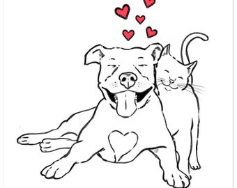 Pittie and Kitty Sticker, Pitbull Mom, Cat Mom, Pitbull Lover, Cats and Dogs, Cute Pittie, Cute Kitty, Pitbull Gift, Adopt Don't Shop