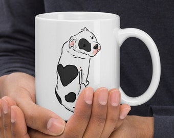 Cute Pit Bull Mug, Pit Bull with Heart Spot, Pittie Mug, Sweet Pit Bull Mug, Pittie Coffee Mug, Pit Bull Drinkware Cute Pittie, Heart Dog