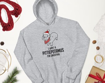 Funny Christmas Pitbull Hoodie, Pitbull Holiday Shirt, Pittie Hoodie, Pittie Mom Shirt, Pittiepotamus Shirt, Cute Smiling Pitbull, Holiday