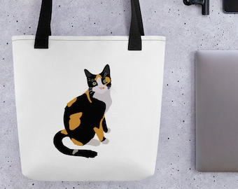 Calico Cat Tote Bag, Calico Tote, Calico Mom, Calico Lover, Calico Art, Calico Portrait, Cute Cat Book Bag, Calico Gift, Cat Lover