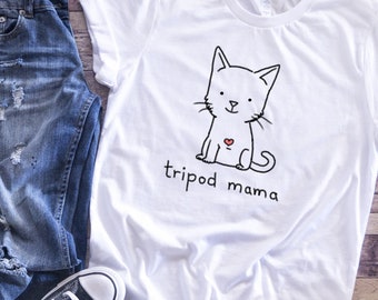 Tripod Mama T-Shirt, Cute Tripaw Cat, Tripod Dad Shirt, Tri-Paw Mama Shirt, Tripaw Cat Shirt, Tripod Mom Gift, Sweet Tripaw Kitty